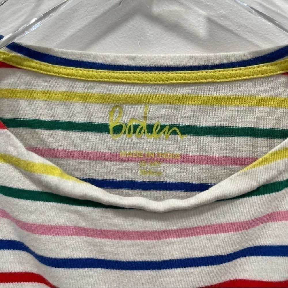 Mini Boden Breton T-Shirt Long Sleeve Rainbow Stripe Size 13-14y Cotton